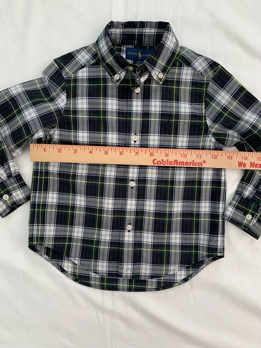 Ralph Lauren 2T Boys' Plaid Button-Down Shirt - Navy, Green & White Cotton